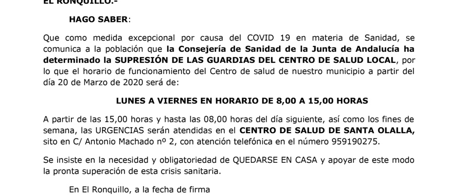 BANDO SUPRESION GUARDIAS CENTRO DE SALUD
