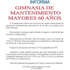 Gimnasia de mantenimiento mayores 60 bando