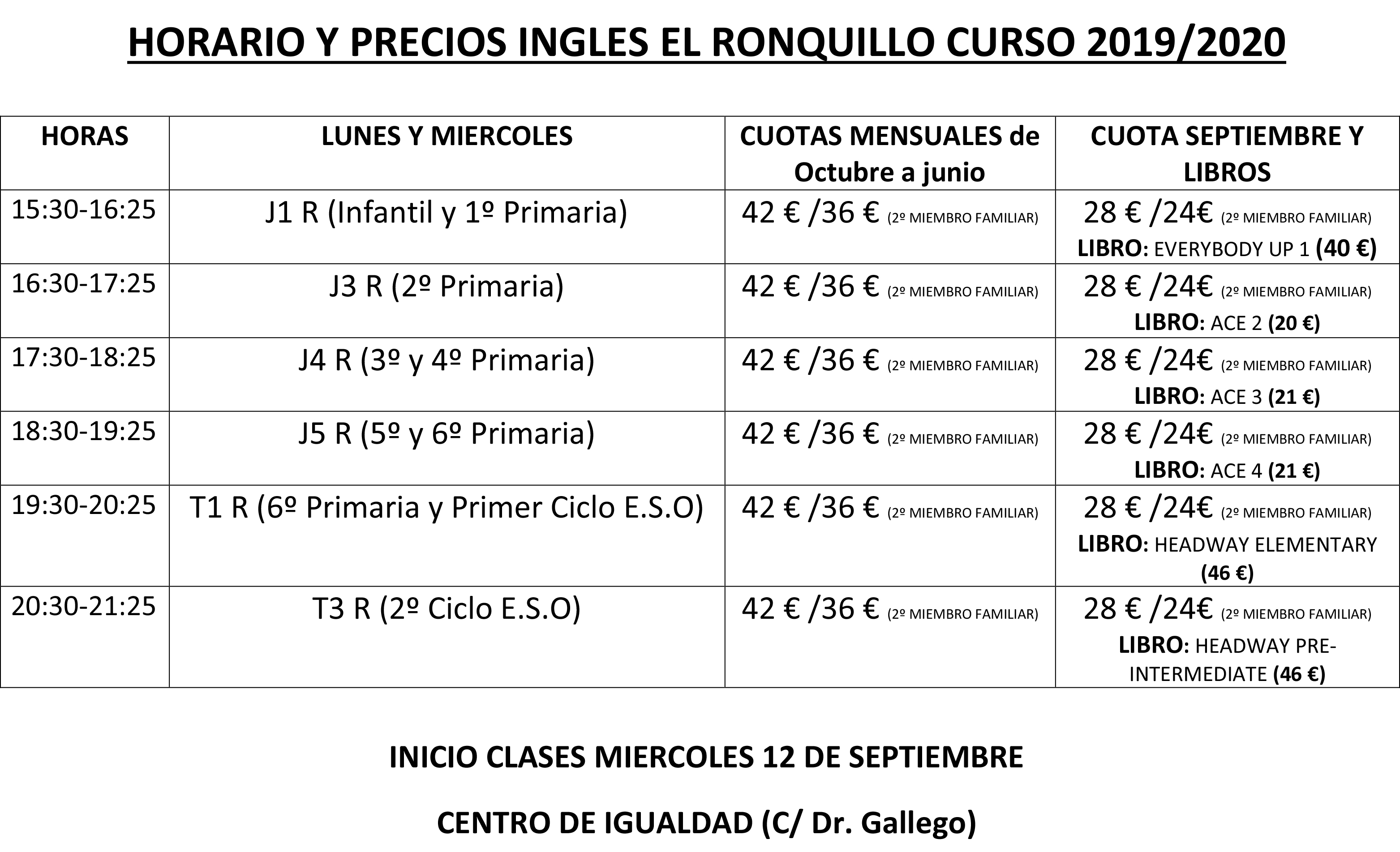 HORARIO claes ingles  EL RONQUILLO 19-20