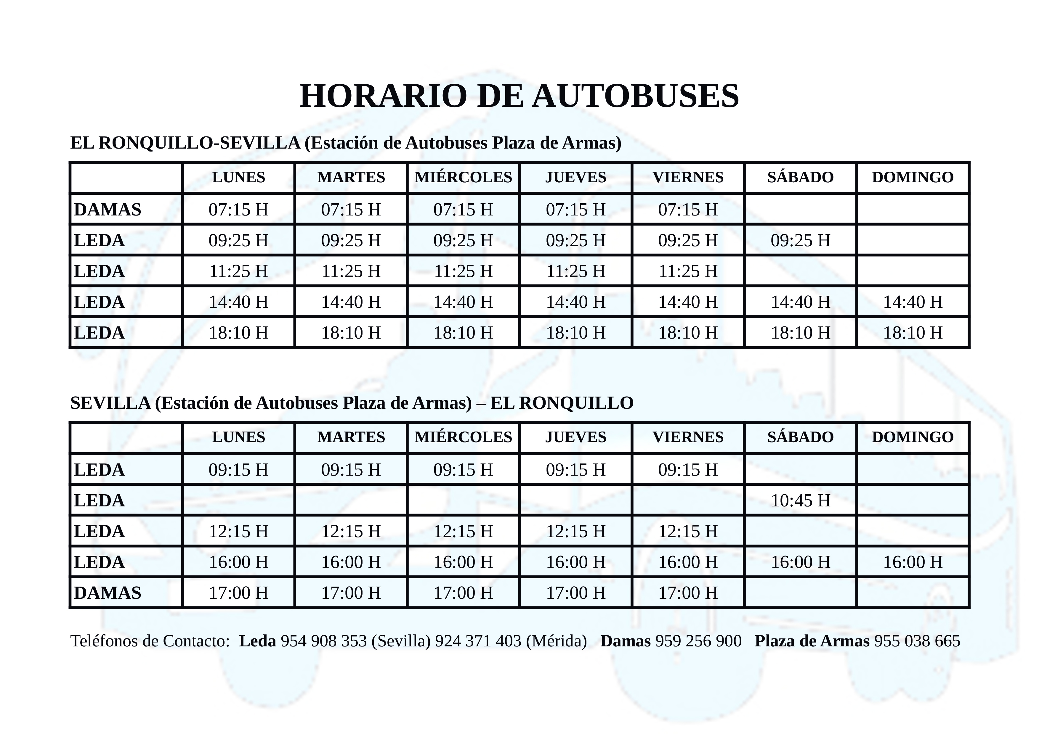 Horario de Autobuses 8 octubre