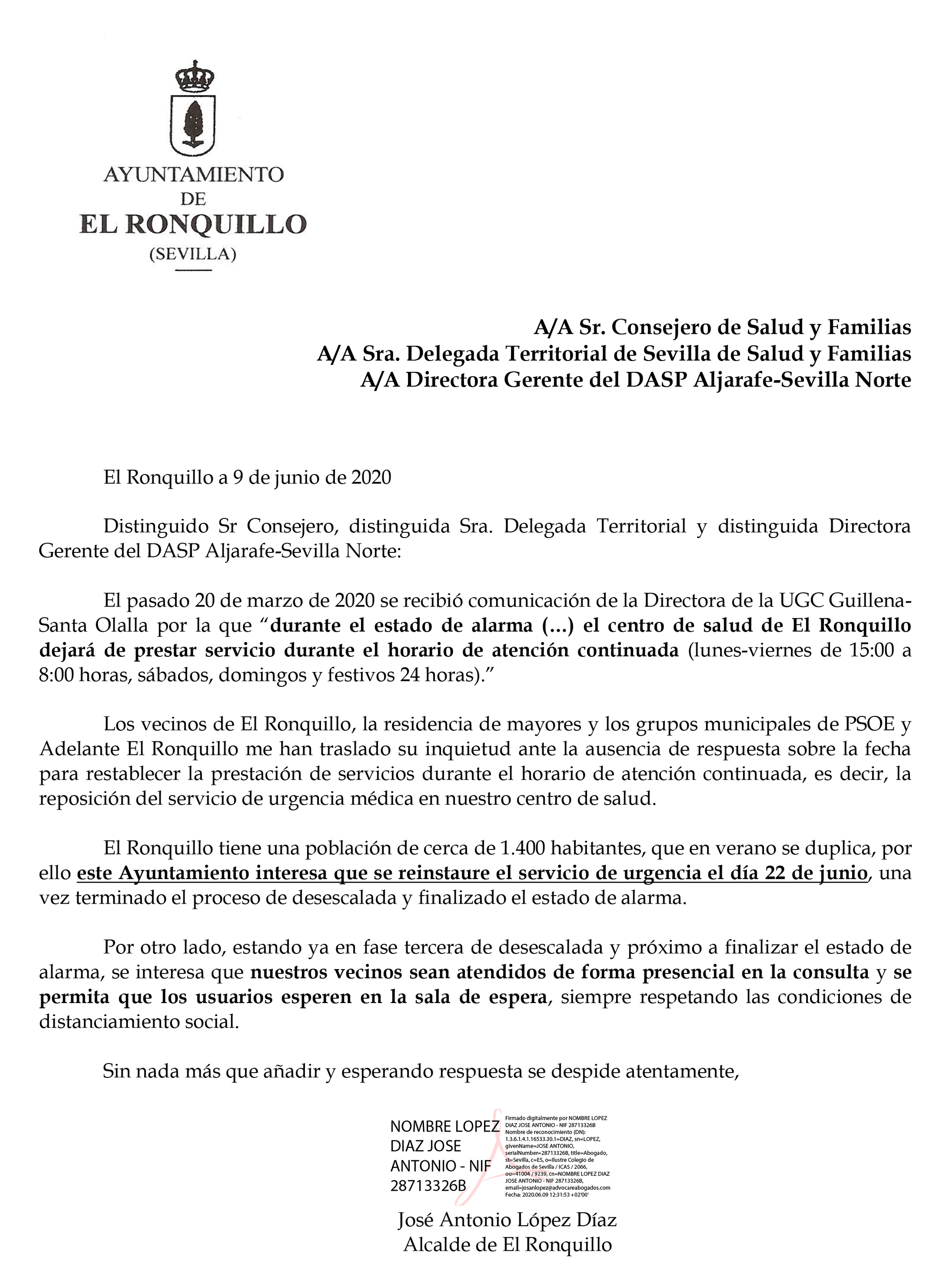 Petición de apertura de urgencias