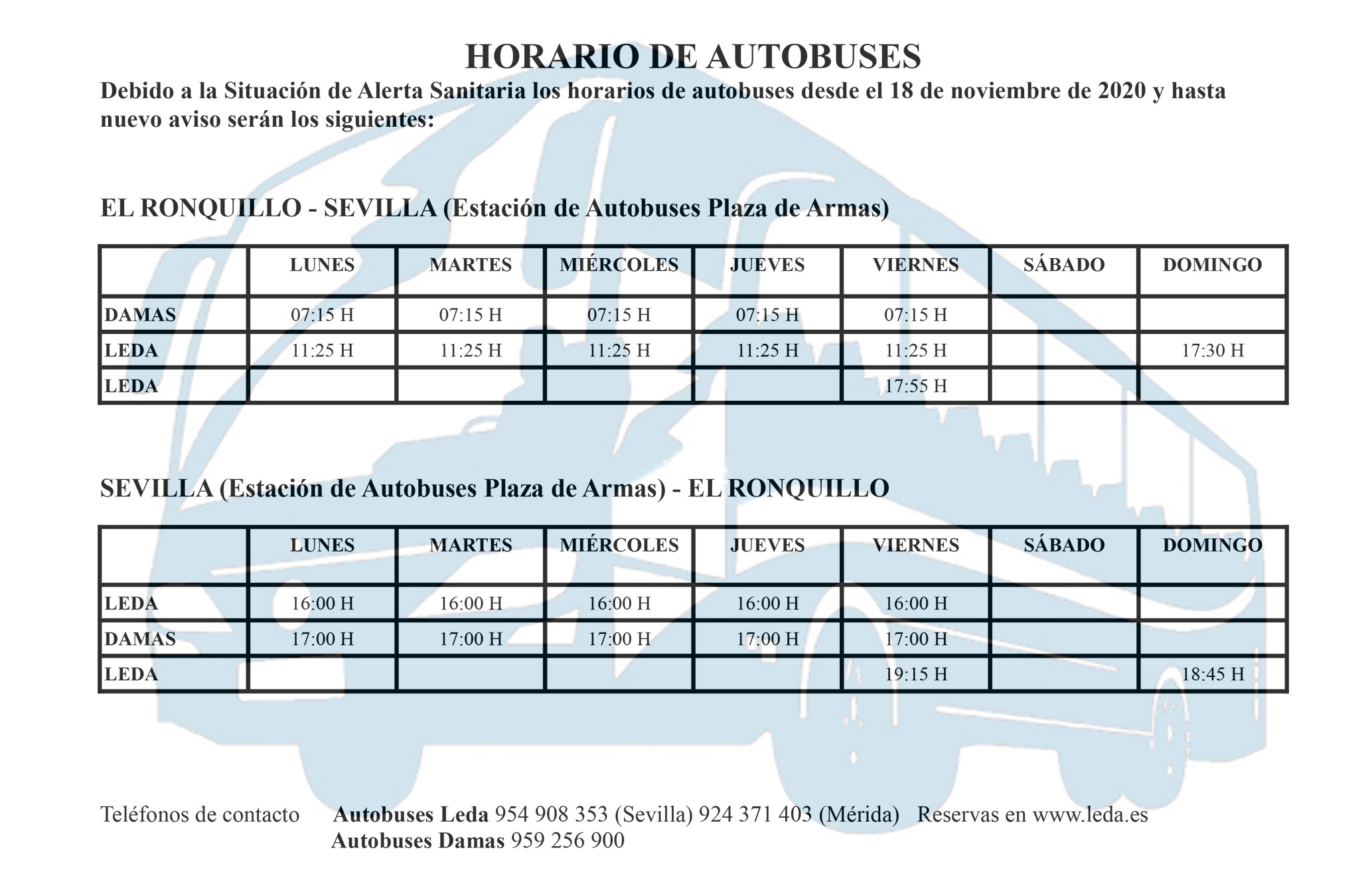 horario de autobuses 18 noviembre